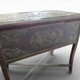 Vintage wooden side table / accent table with copper detail