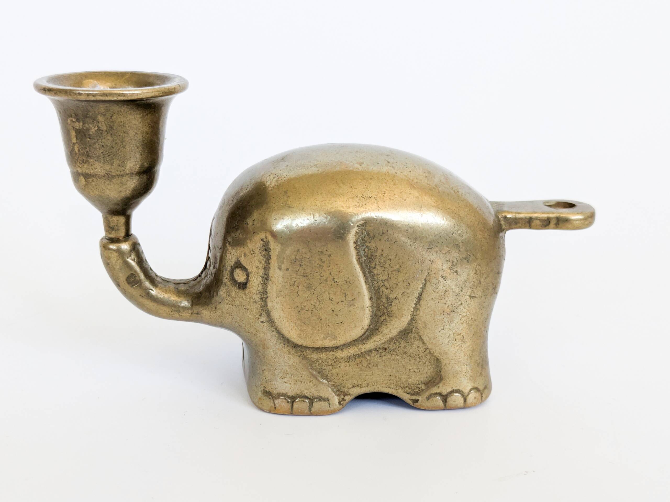 Vintage brass elephant figurine candle holder Haku mid-century