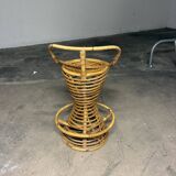 Rattan and bamboo stool in the style of Tito Agnoli