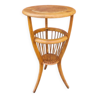 Work basket or wool worker in wood and rattan, vintage plant holder, 60s.