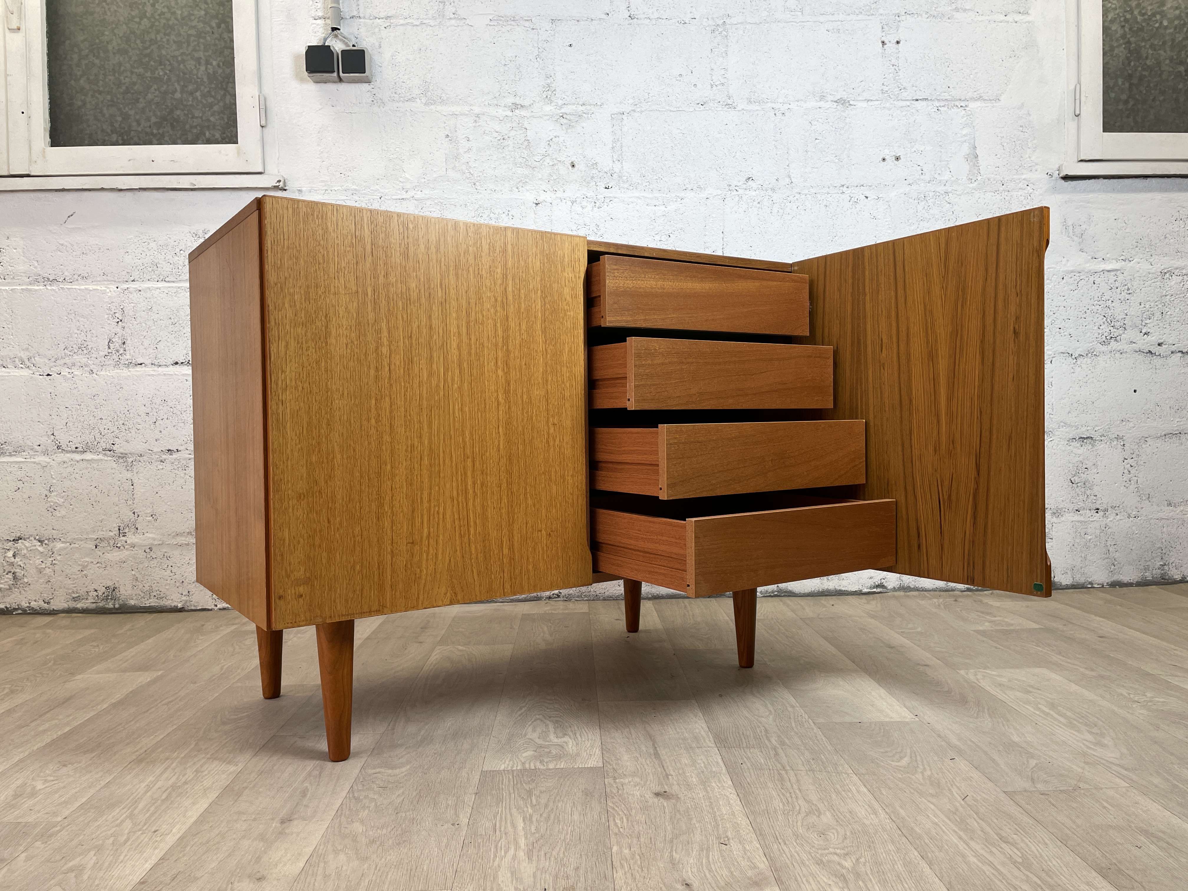 Vintage Scandinavian teak sideboard with full doors, 60s