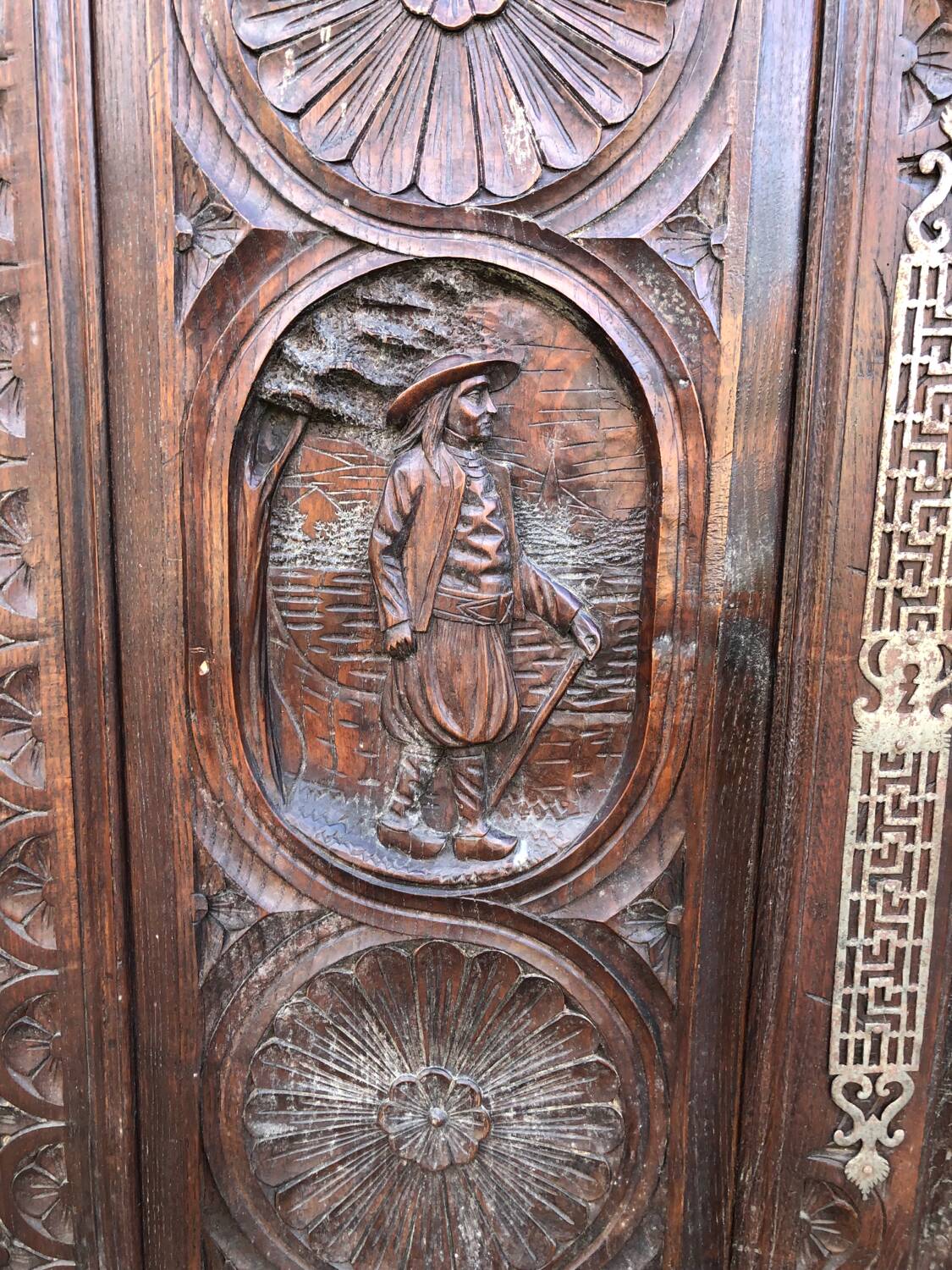 Antique Breton oak cabinet, richly carved