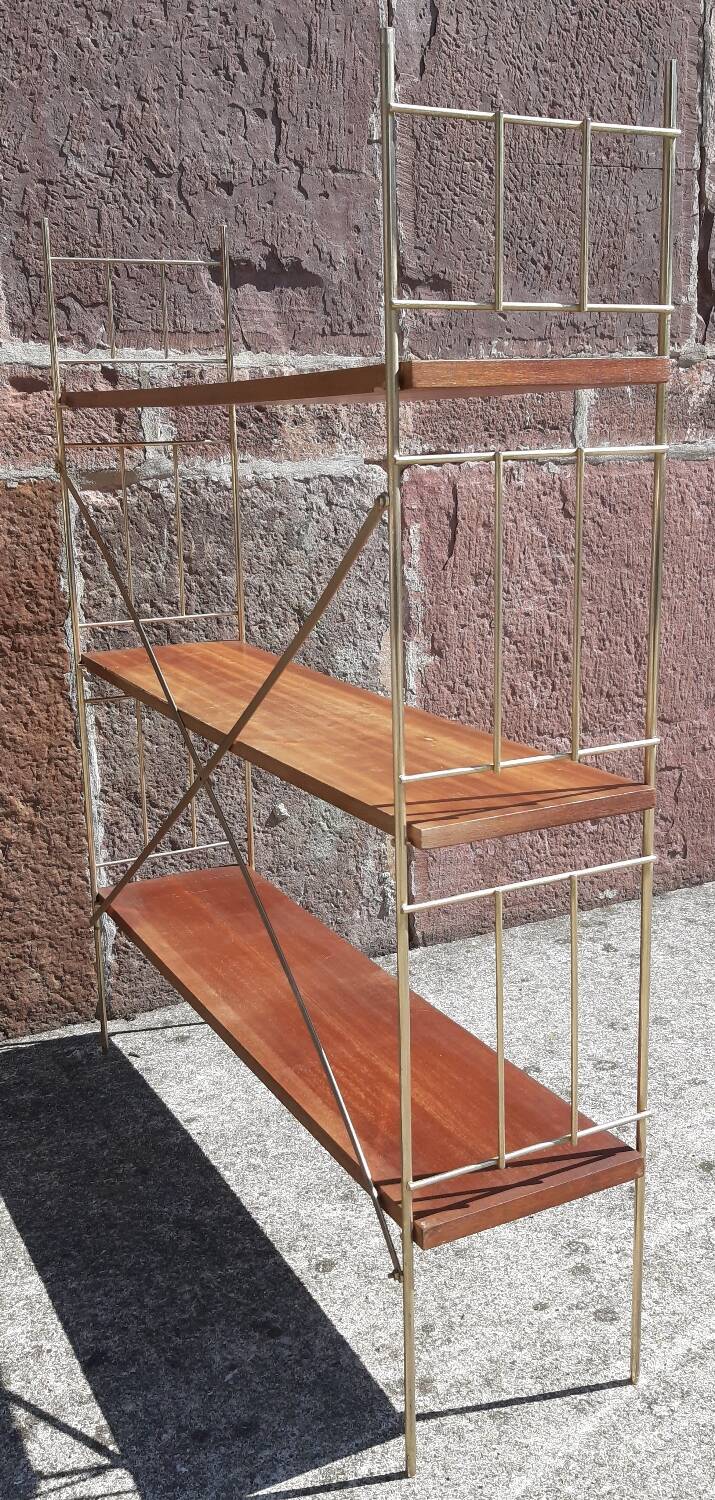 Etagère scandinave string, sur pied (ou mural) bois/ métal doré