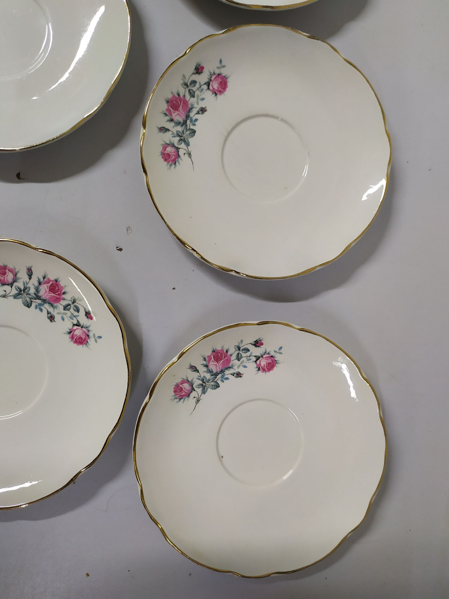 Lot of 6 saucers Sarreguemines digoin eded golden pink flowers