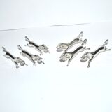 Set of 6 animal-shaped knife rests, modernist horse design in silver-plated metal, equestrian.