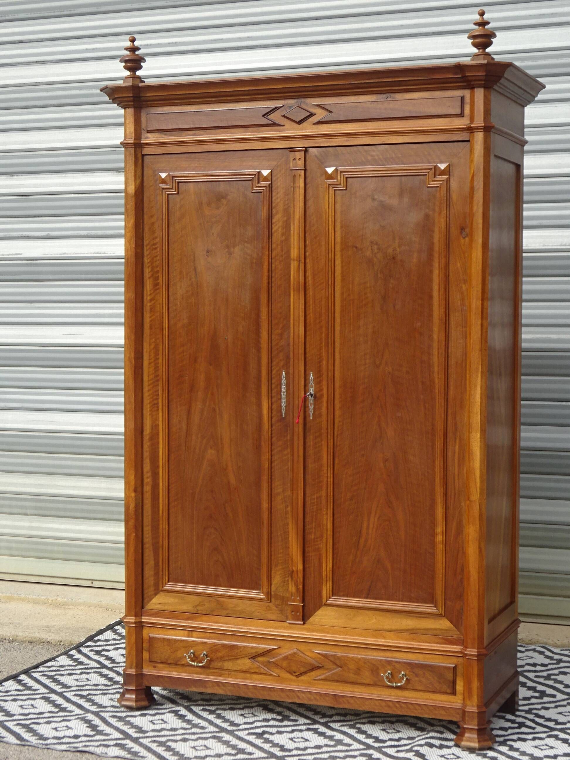 Large antique wardrobe in solid walnut