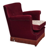 1970s, Danish armchair, furniture velour, ash wood legs.
