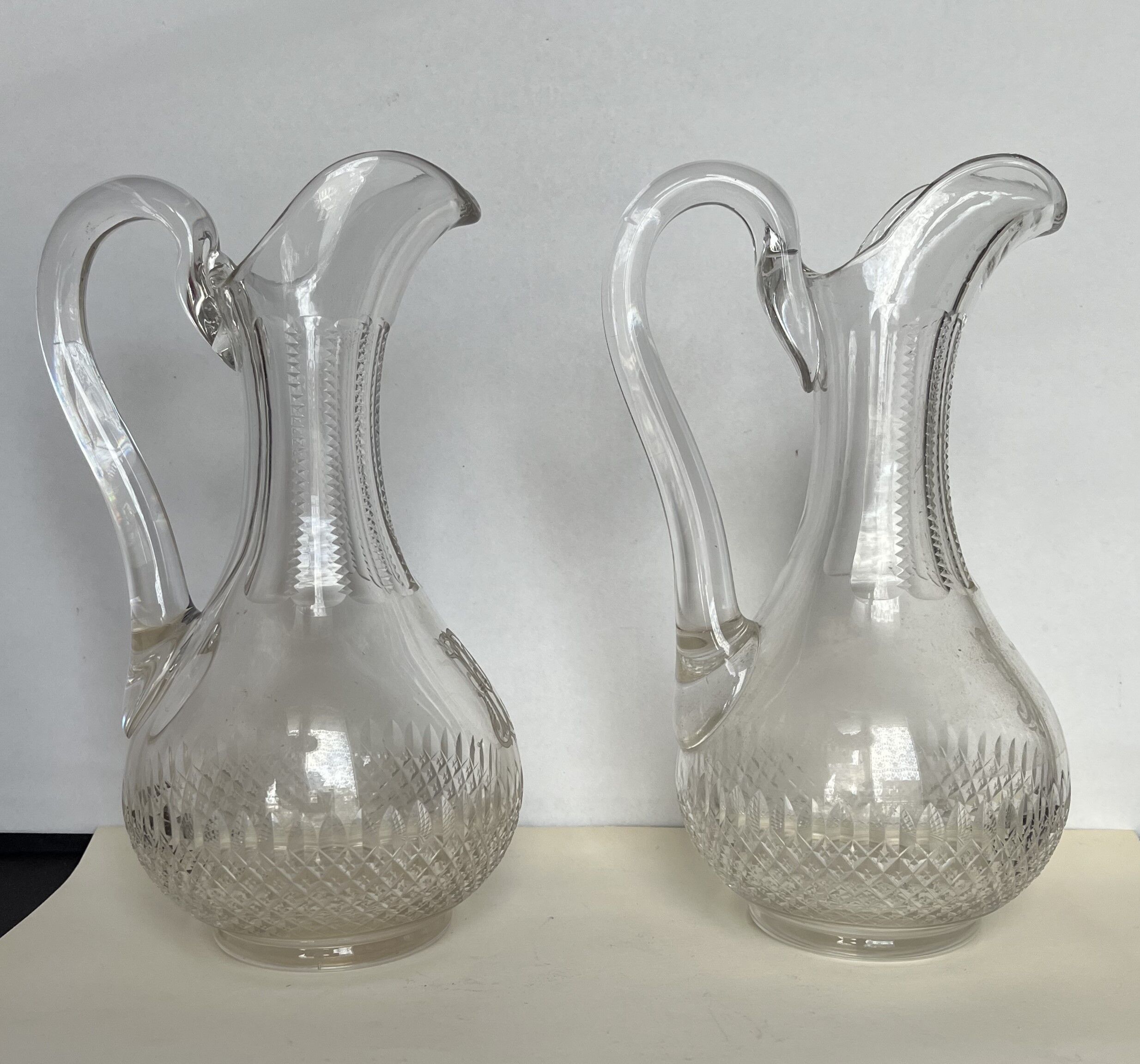 Pair of cut crystal pitchers