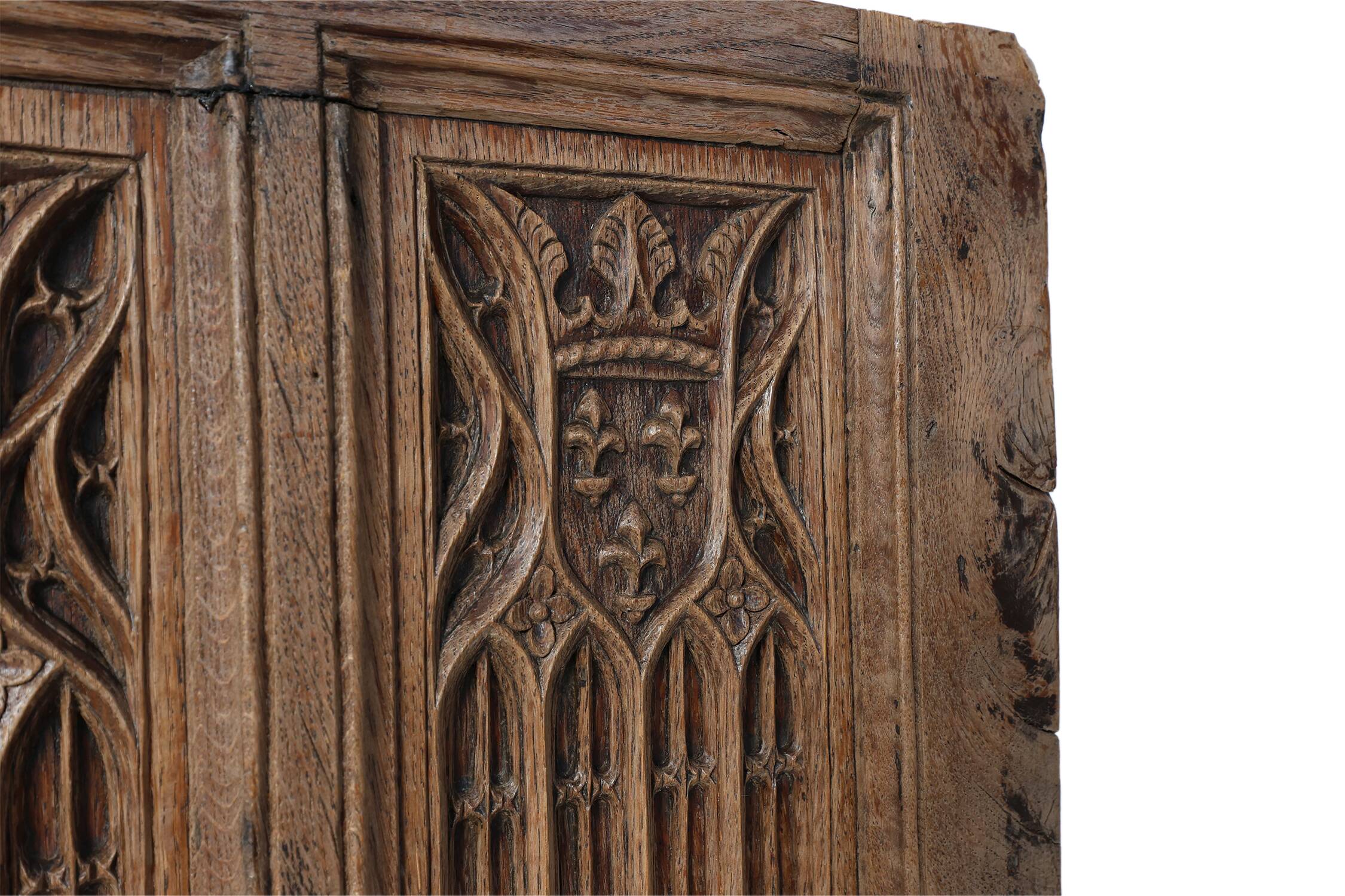 Neo-Gothic Flemish hand carved panel in solid oak, ca. 1850