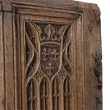 Neo-Gothic Flemish hand carved panel in solid oak, ca. 1850