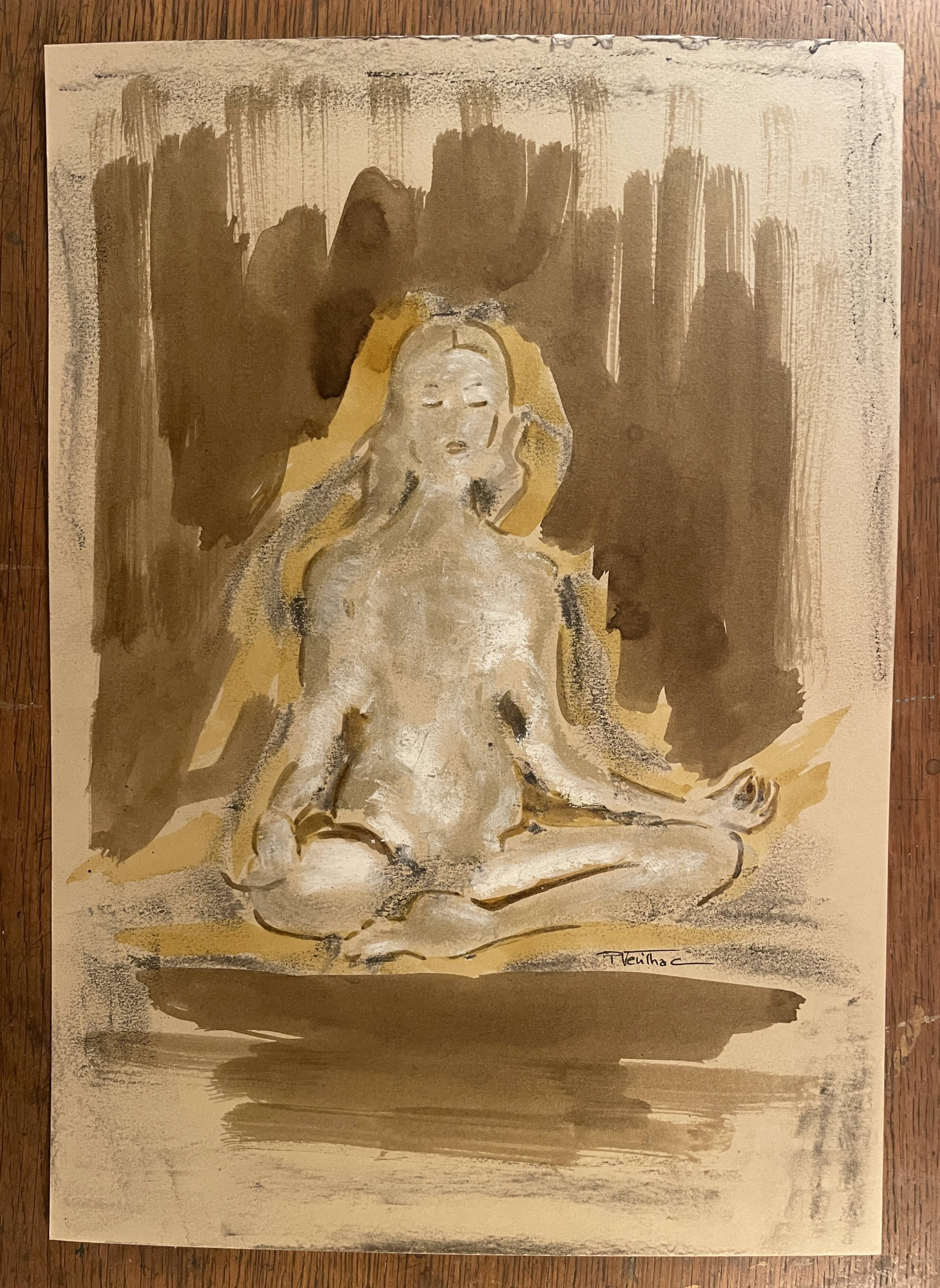Signed painting, mixed media, female portrait "Zen"