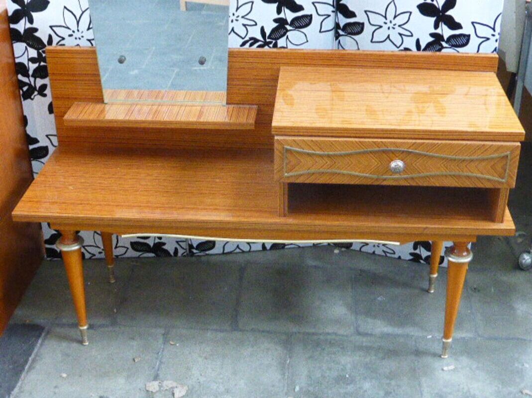 Vintage varnished wood dressing table 1950-1960