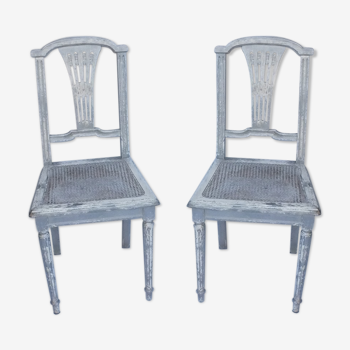 Pair of chairs canned 1900 Louis XVI style