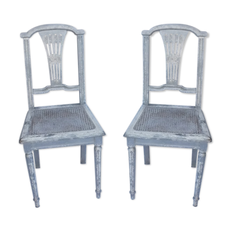 Pair of chairs canned 1900 Louis XVI style