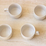 4 coffee cups - pale blue and brown border - Japan
