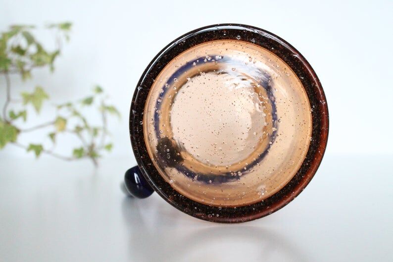 Bubble glass jug made by French craftsmen, blue and orange