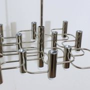 Sciolari chrome modernist design chandelier, Italy 1970s