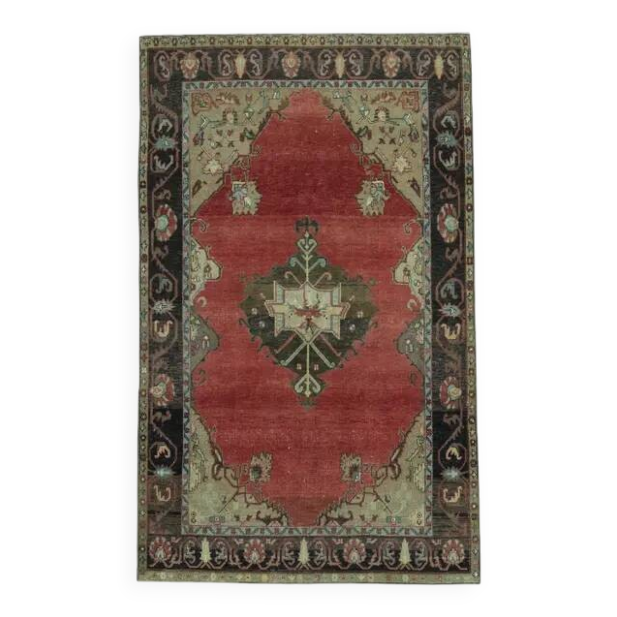Tapis turc fait main en laine et coton rouge des années 1970 172x278