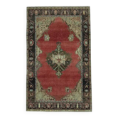 1970s Vintage Turkish Handmade Wool & Cotton Red Area Rug 172x278