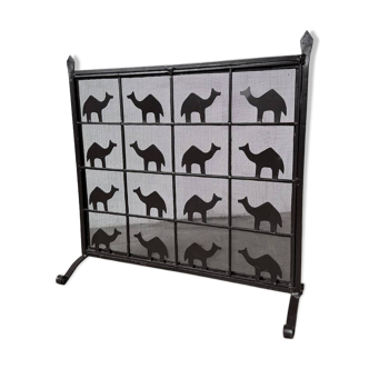 Wrought iron fireplace screen Les Marolles 1950