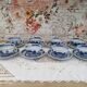Set of 8 tea cups and sub-cups décor blue Asian landscape