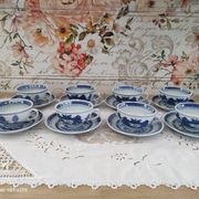 Set of 8 tea cups and sub-cups décor blue Asian landscape