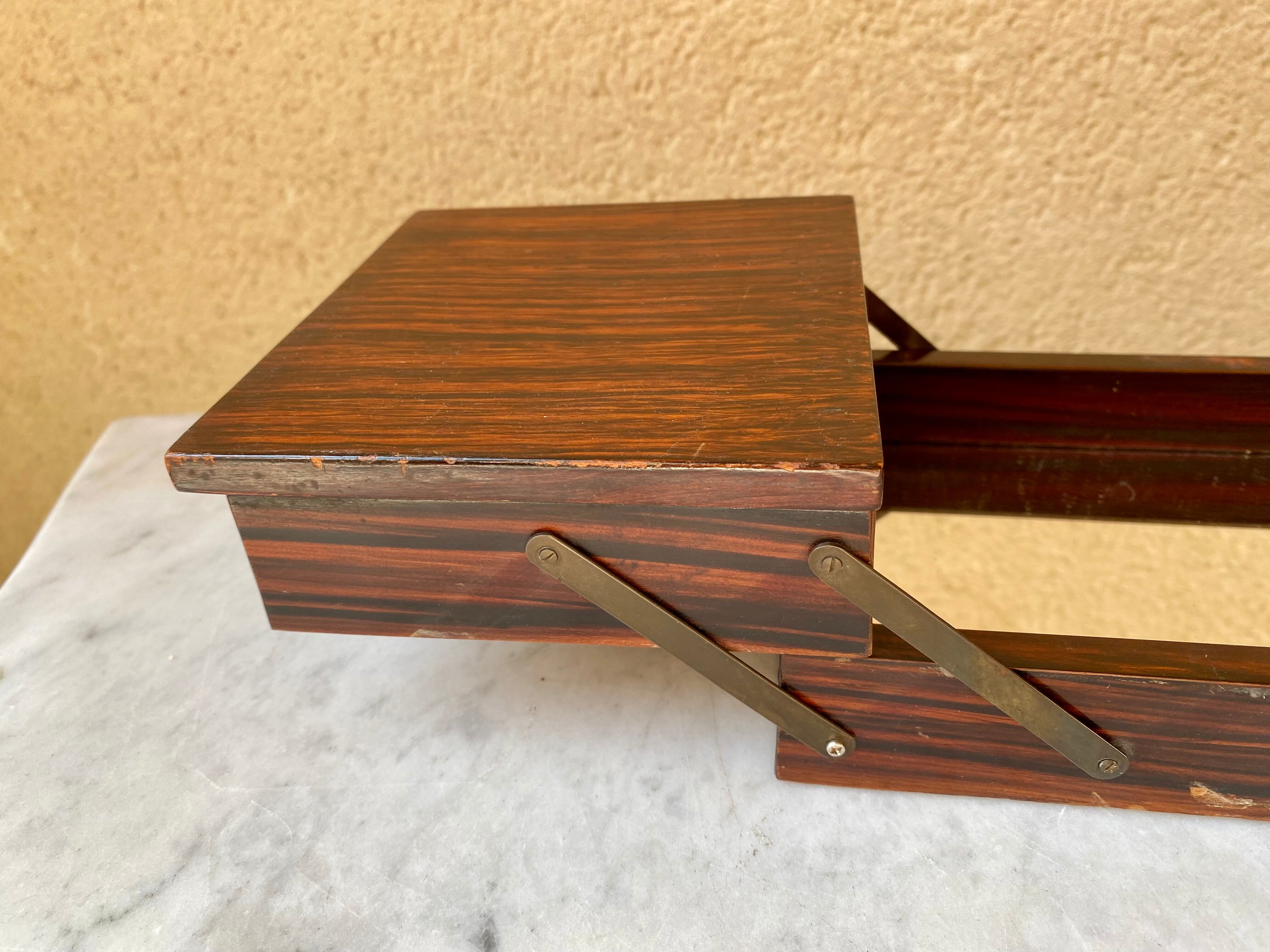 Boîte à bijoux boîte à couture design scandinave vintage 60 plaquée palissandre et miroirs