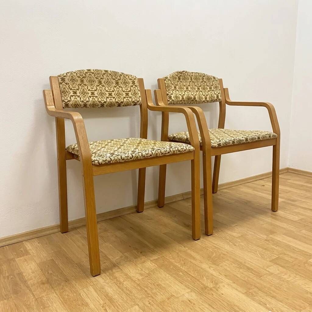 Bentwood armchairs, mid-century, upholstered, TON, 1960s, Czechoslovakia