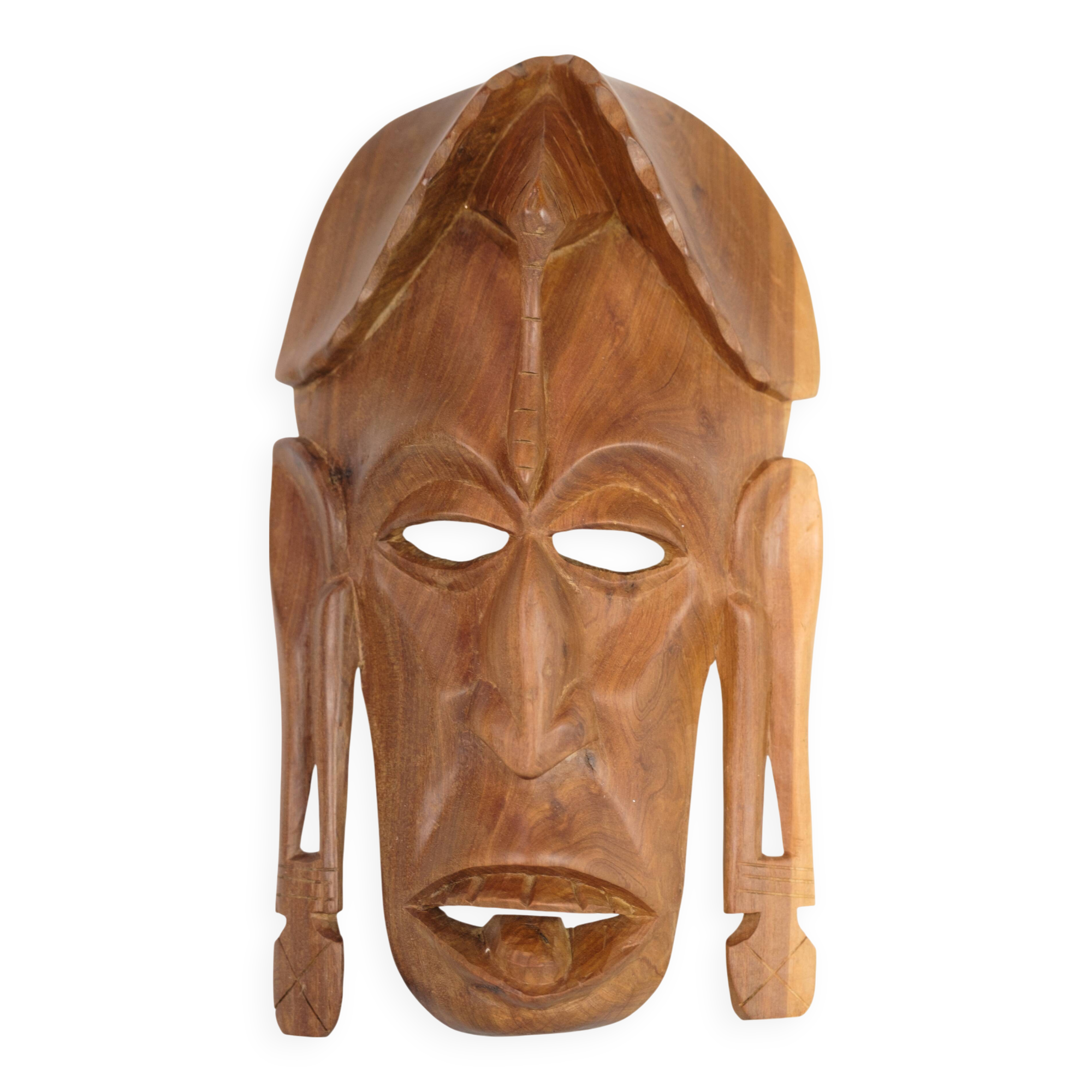 African Mask Hand Carved In Light Wood From West Africa