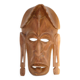 African Mask Hand Carved In Light Wood From West Africa
