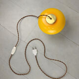 Mid-century yellow glass & brass mushroom table lamp