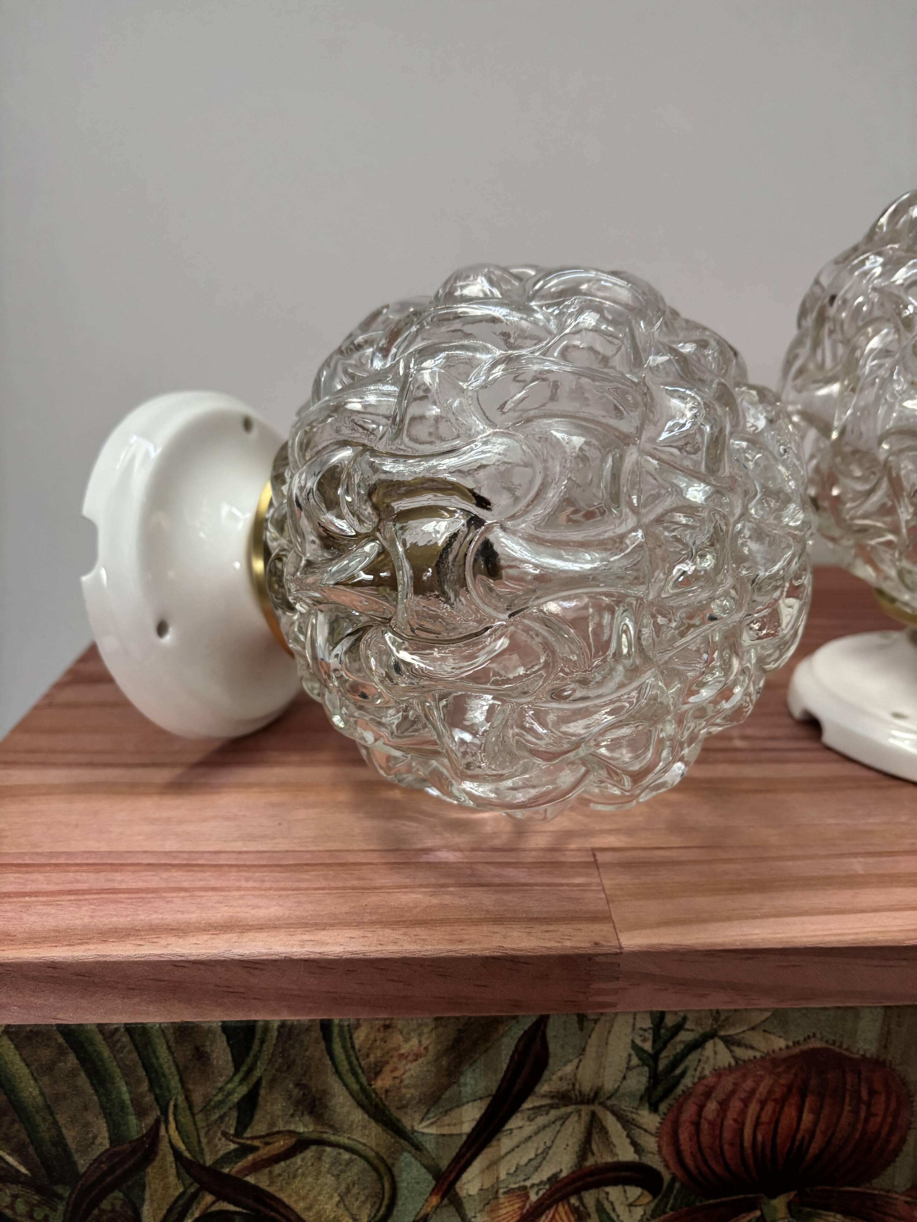Pair of vintage globe wall lights in cut glass