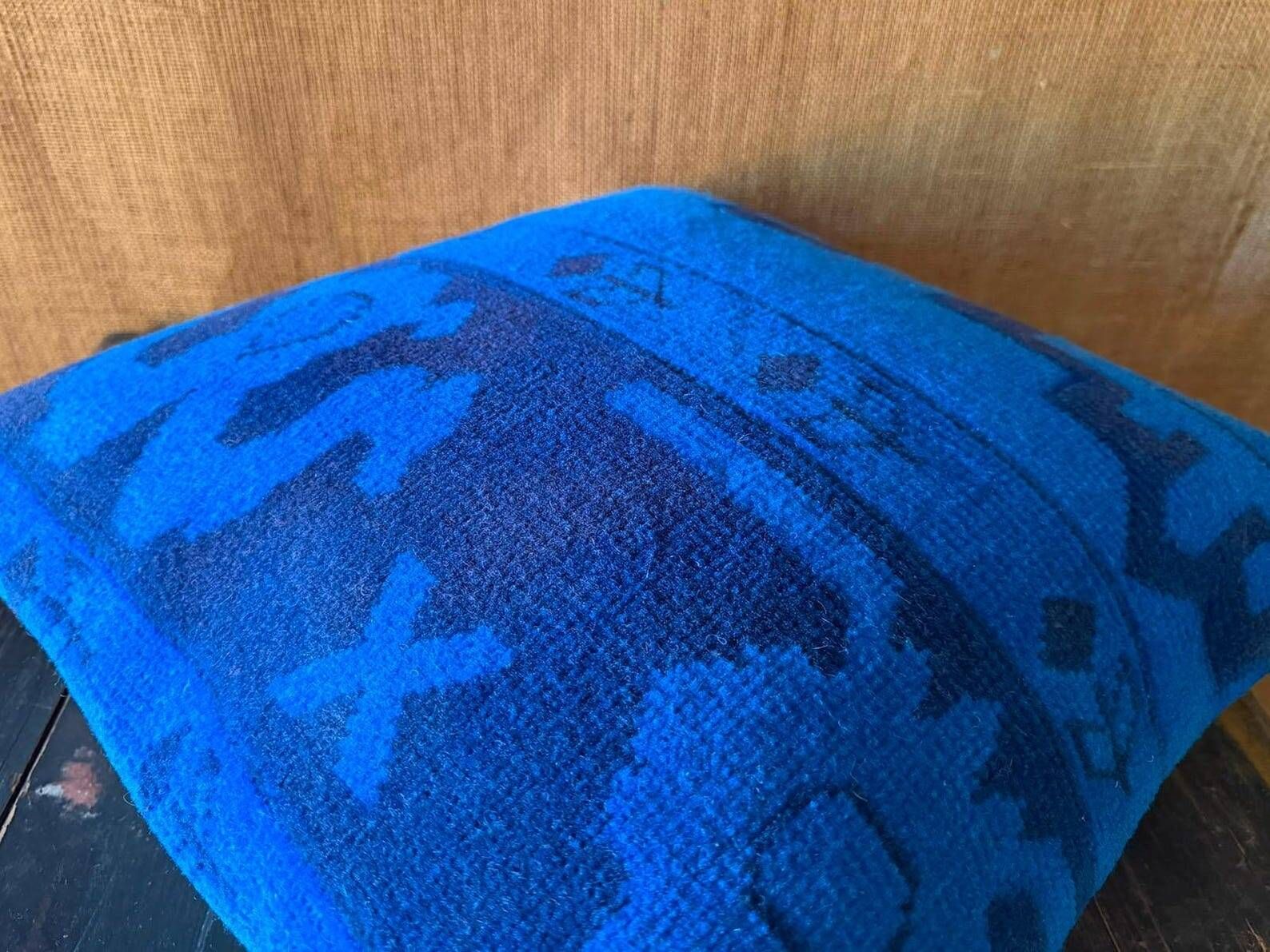 Vintage Turkish Wool Tribal Pillow, 18x18 Hand-Knotted Rug Cushion