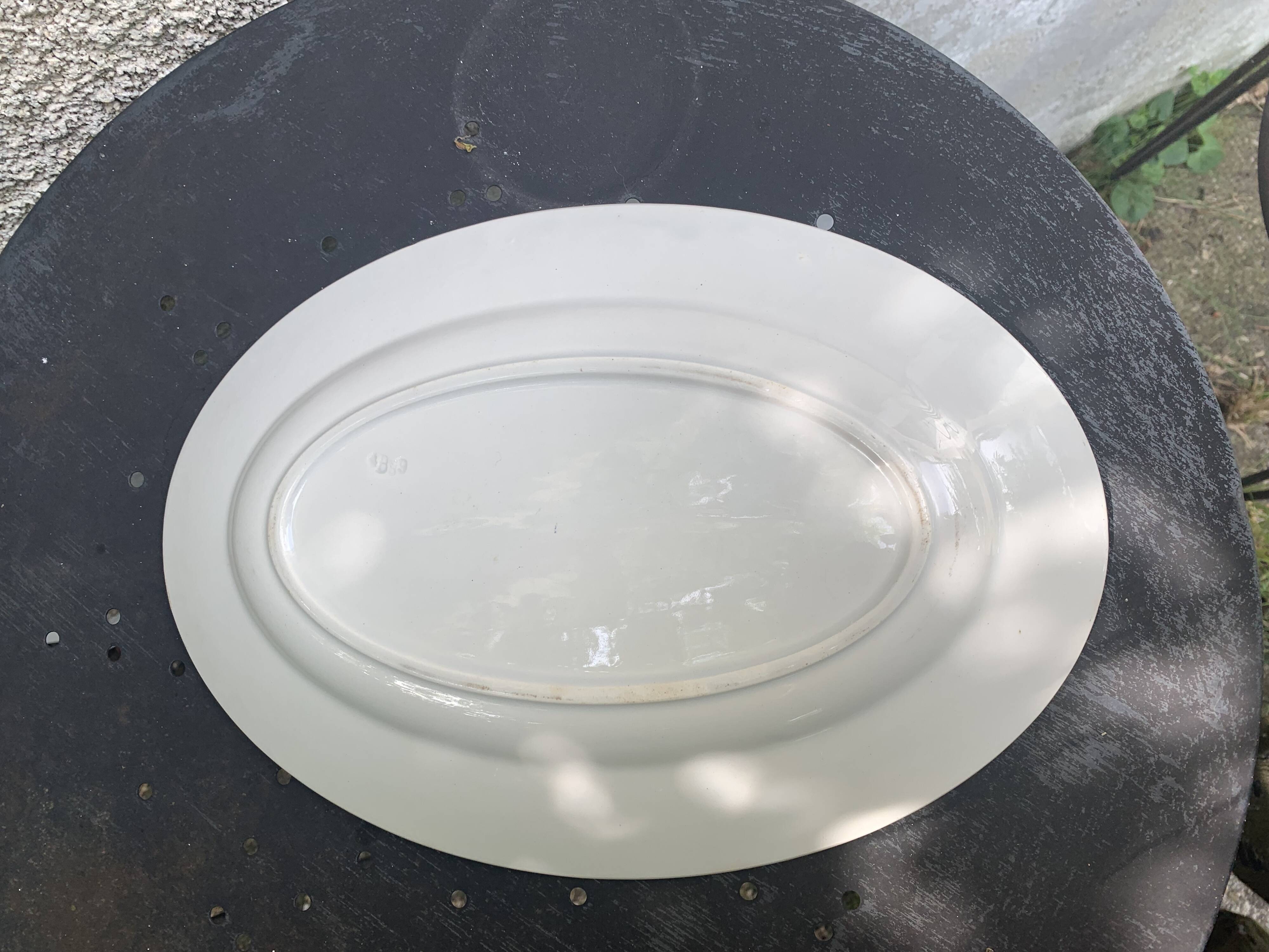 Art Deco earthenware blue flower serving dish