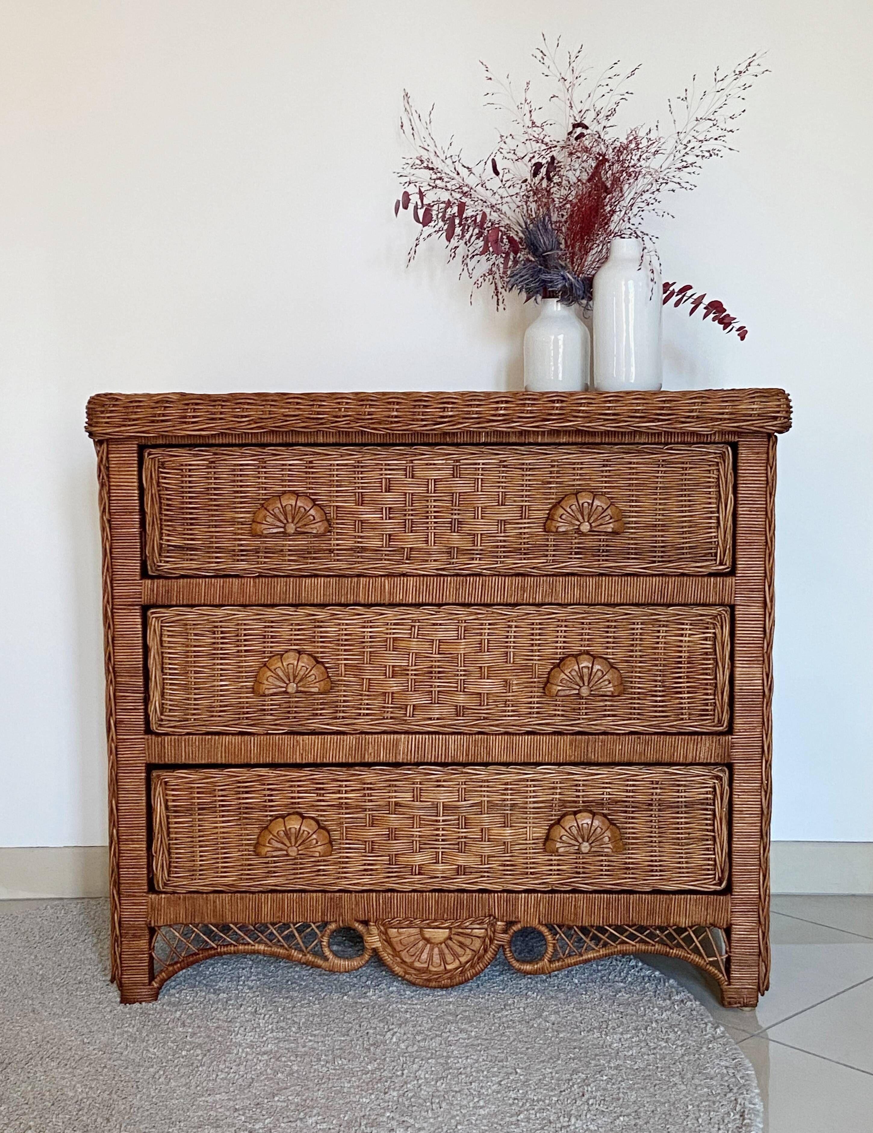 Vintage rattan chest of drawers