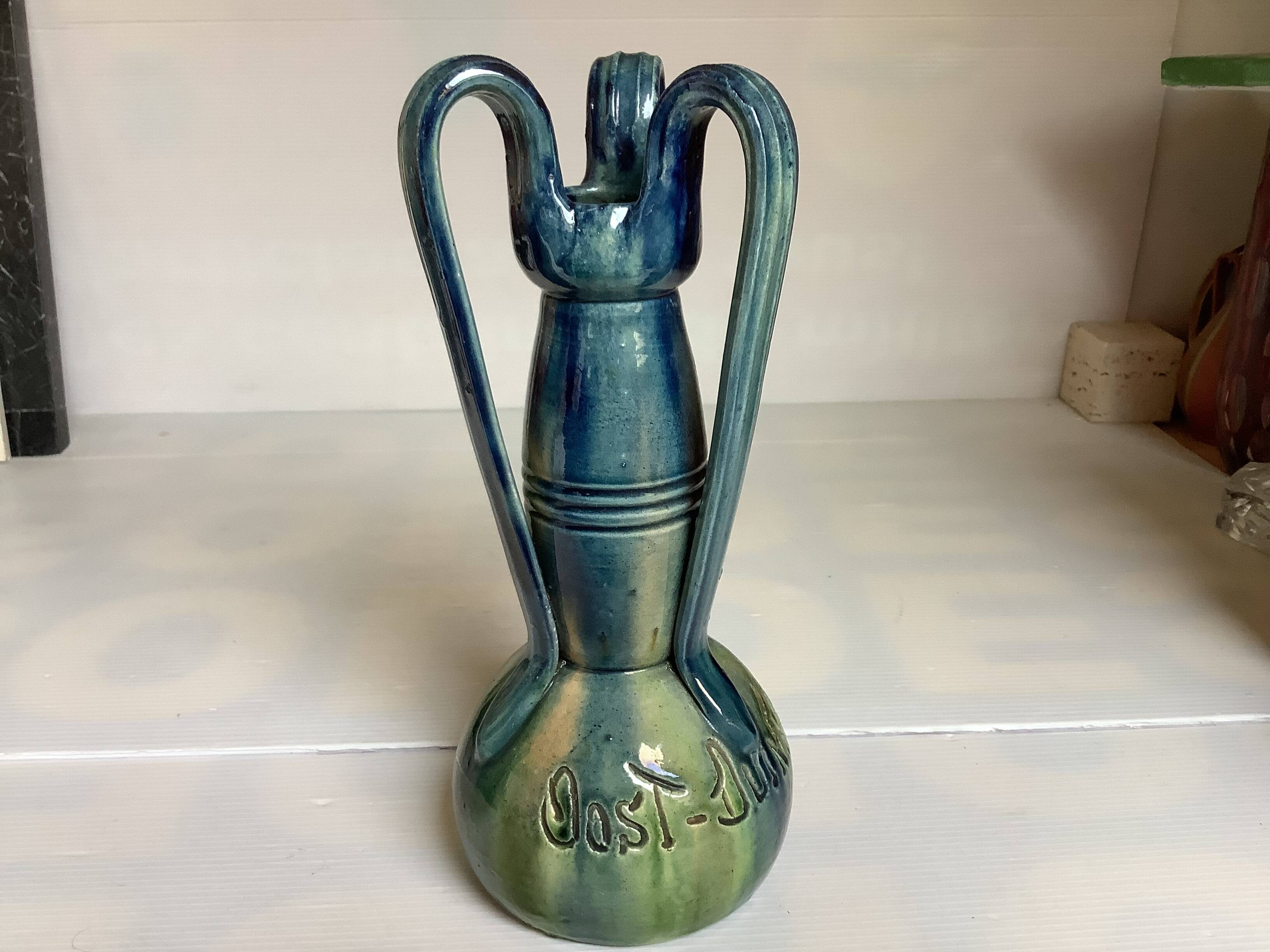 Ancient vase with 3 handles, Oost Duinkerke style, Thulin, Belgium.