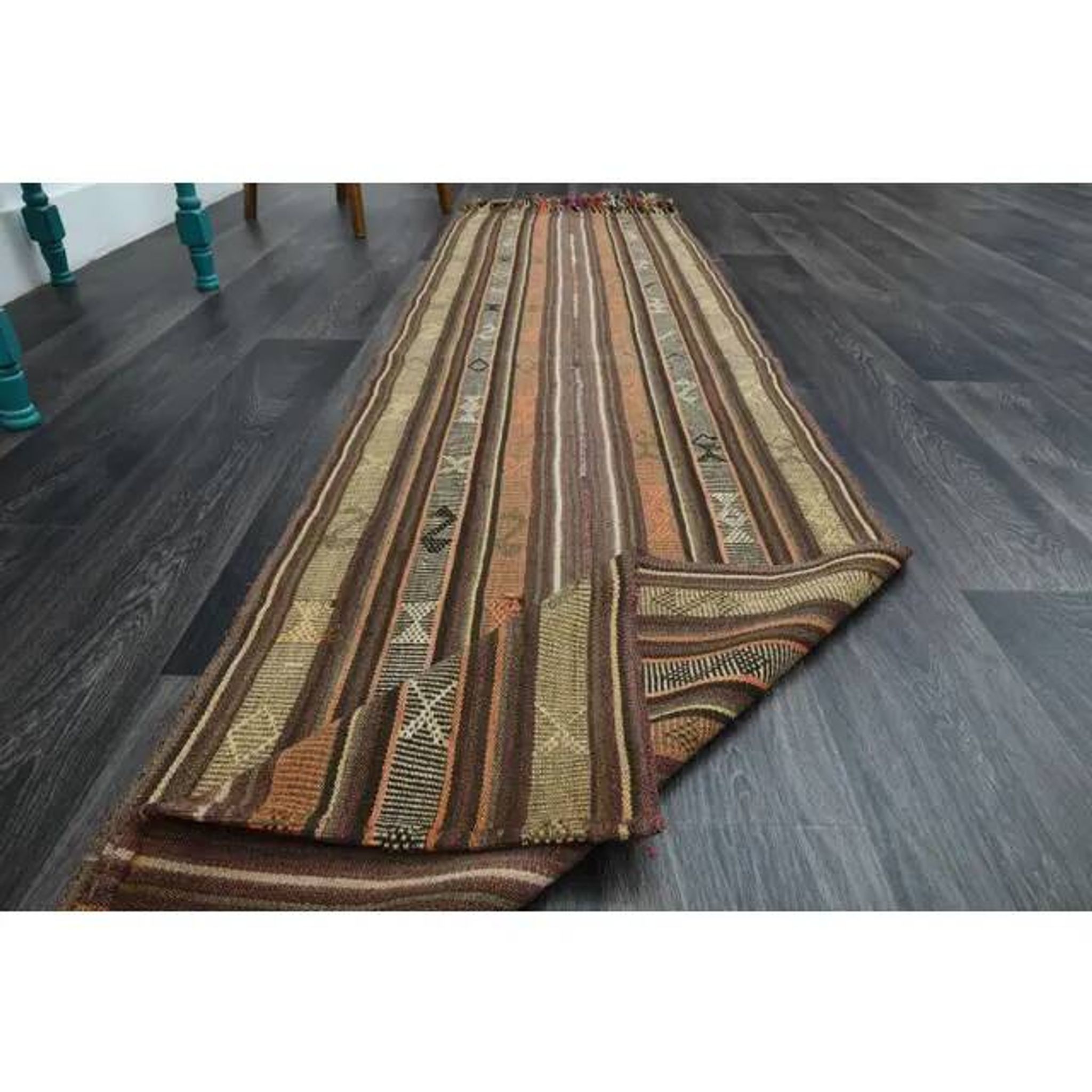 1970s Vintage Turkish Oushak Handmade Wool Cotton Orange Runner Rug 73x267