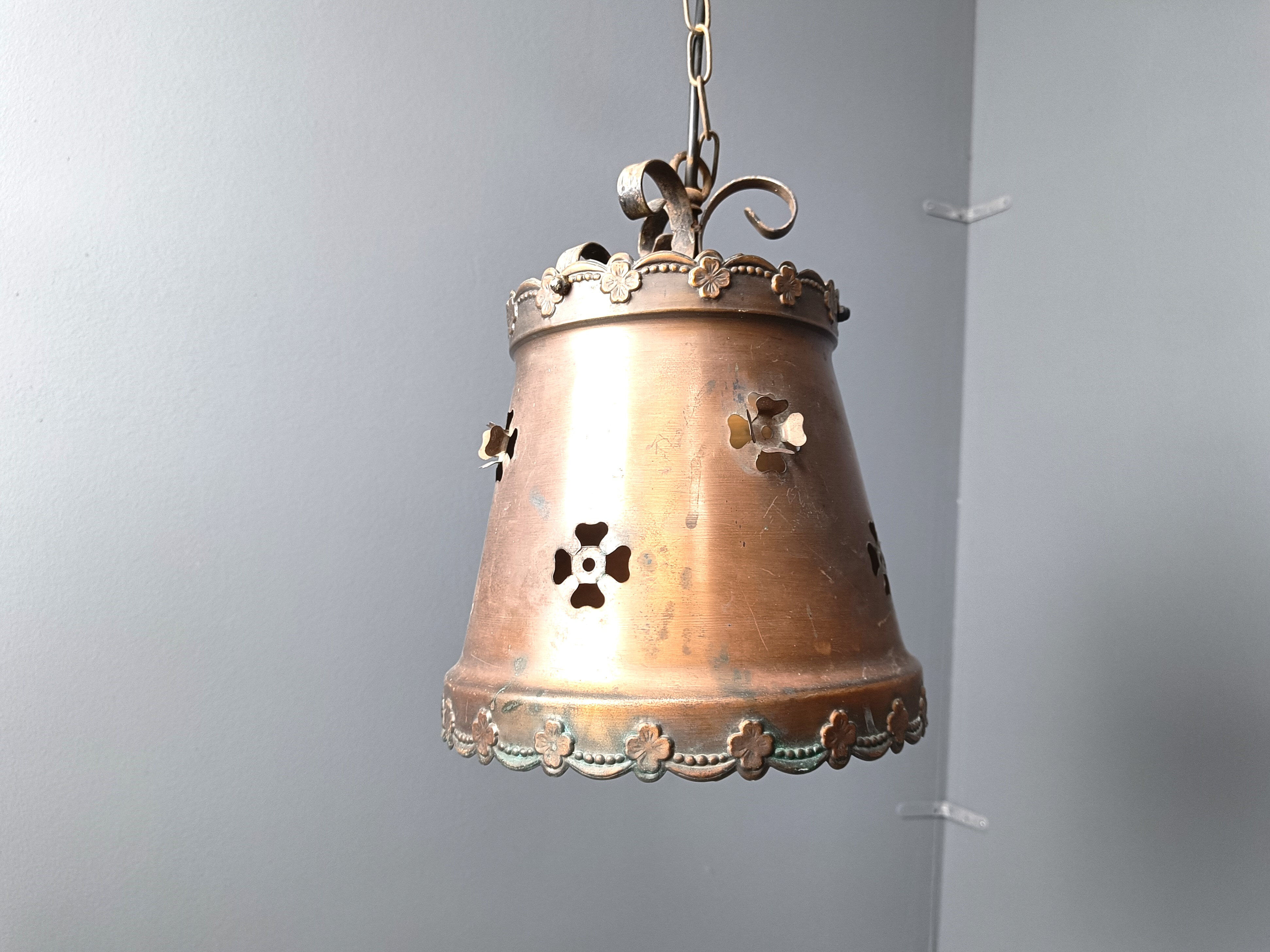 Brutalist copper pendant light, 1970s