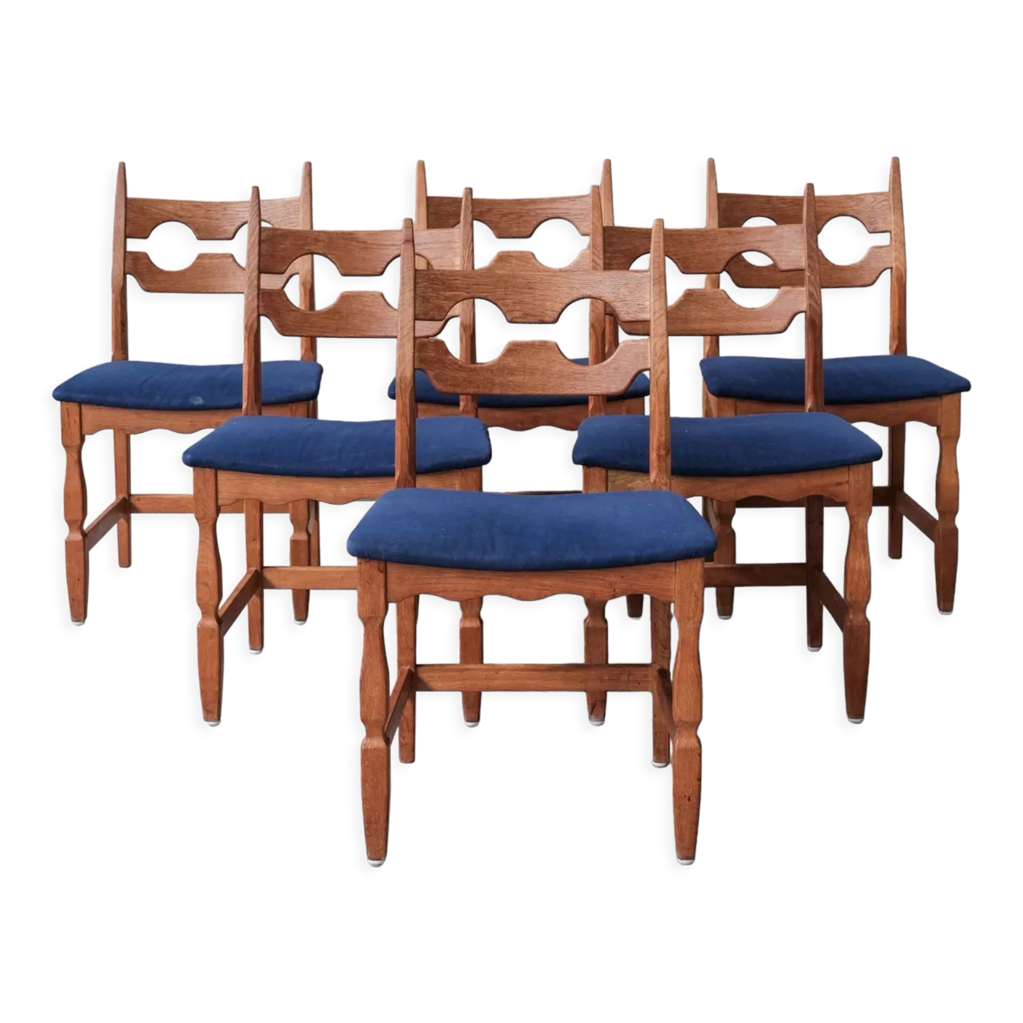 6 oak mid-century dining chairs