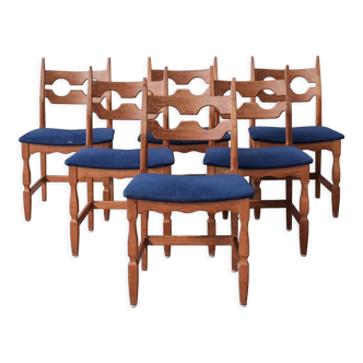 6 oak mid-century dining chairs