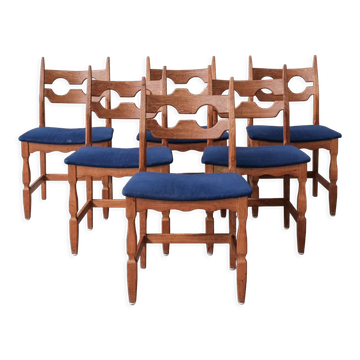 6 oak mid-century dining chairs