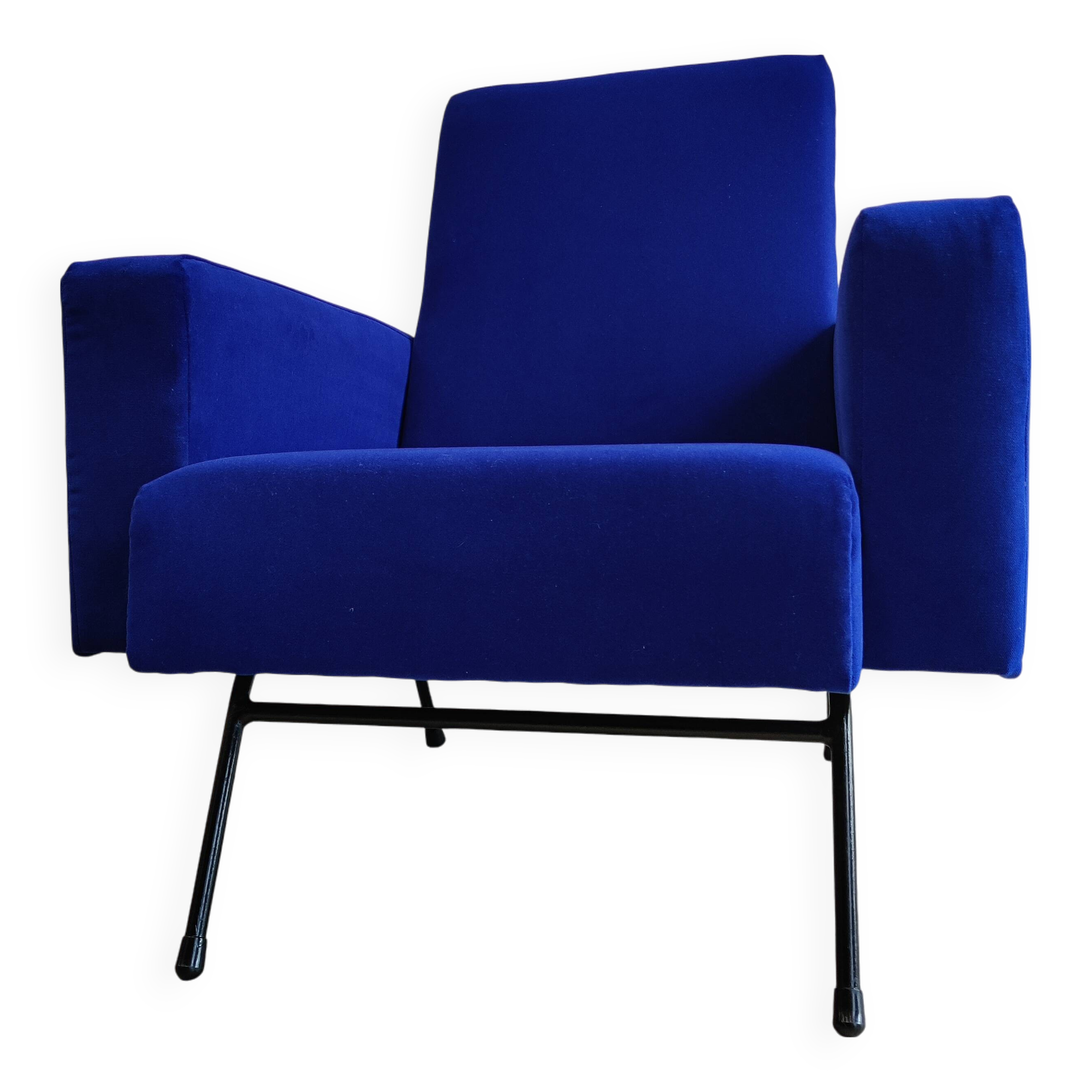 Vintage blue velvet armchair