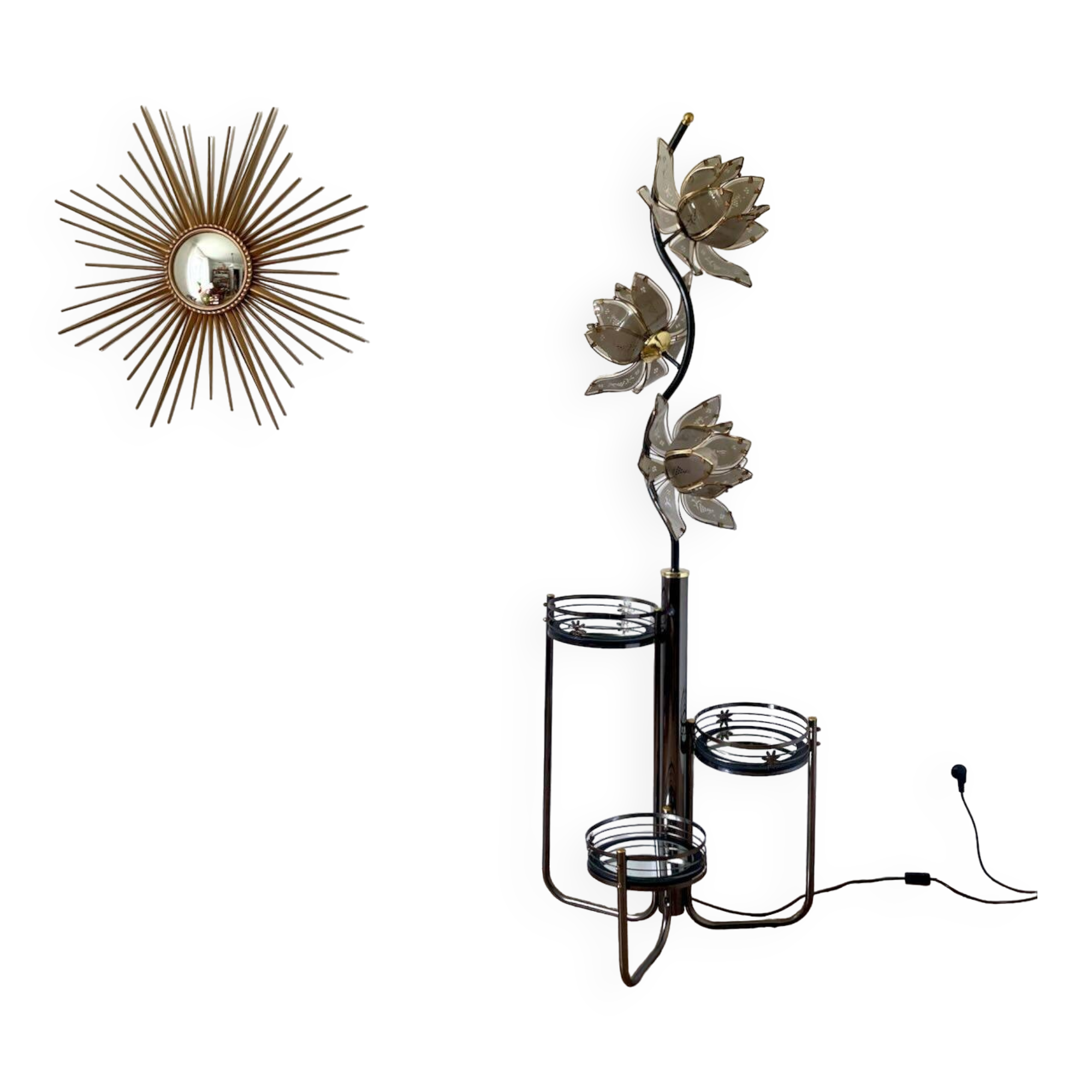 Lotus floor lamp 90s black and gold