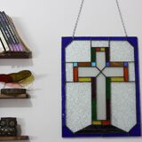 Vitrail décoratif Croix – Verre coloré fait main, 40 × 60 cm