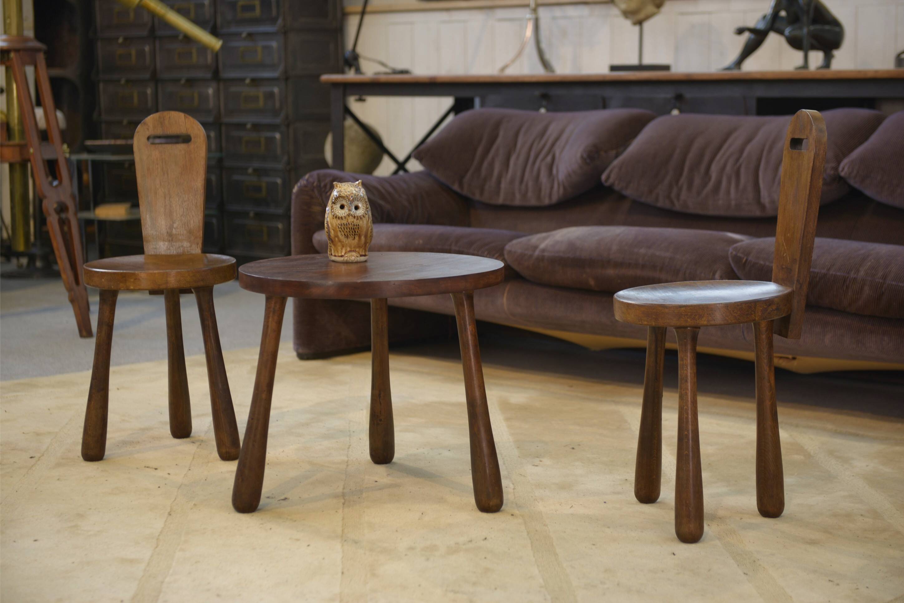 Ensemble de 2 chaises et une table brutaliste pour enfant 1960’s