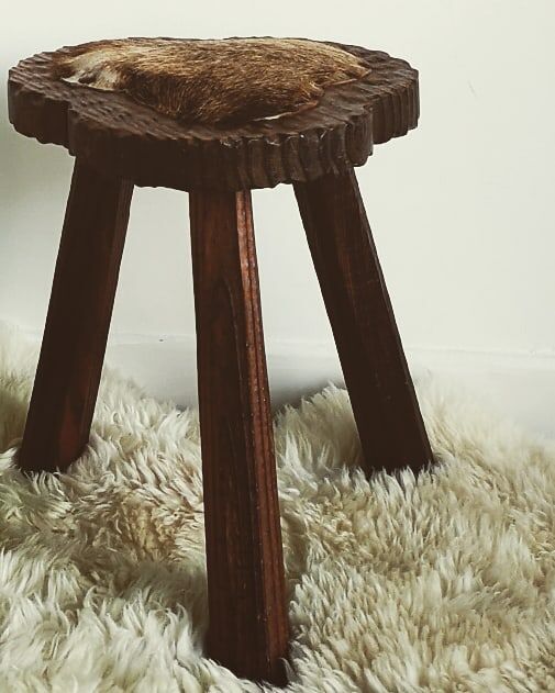 Stool tripod cow skin