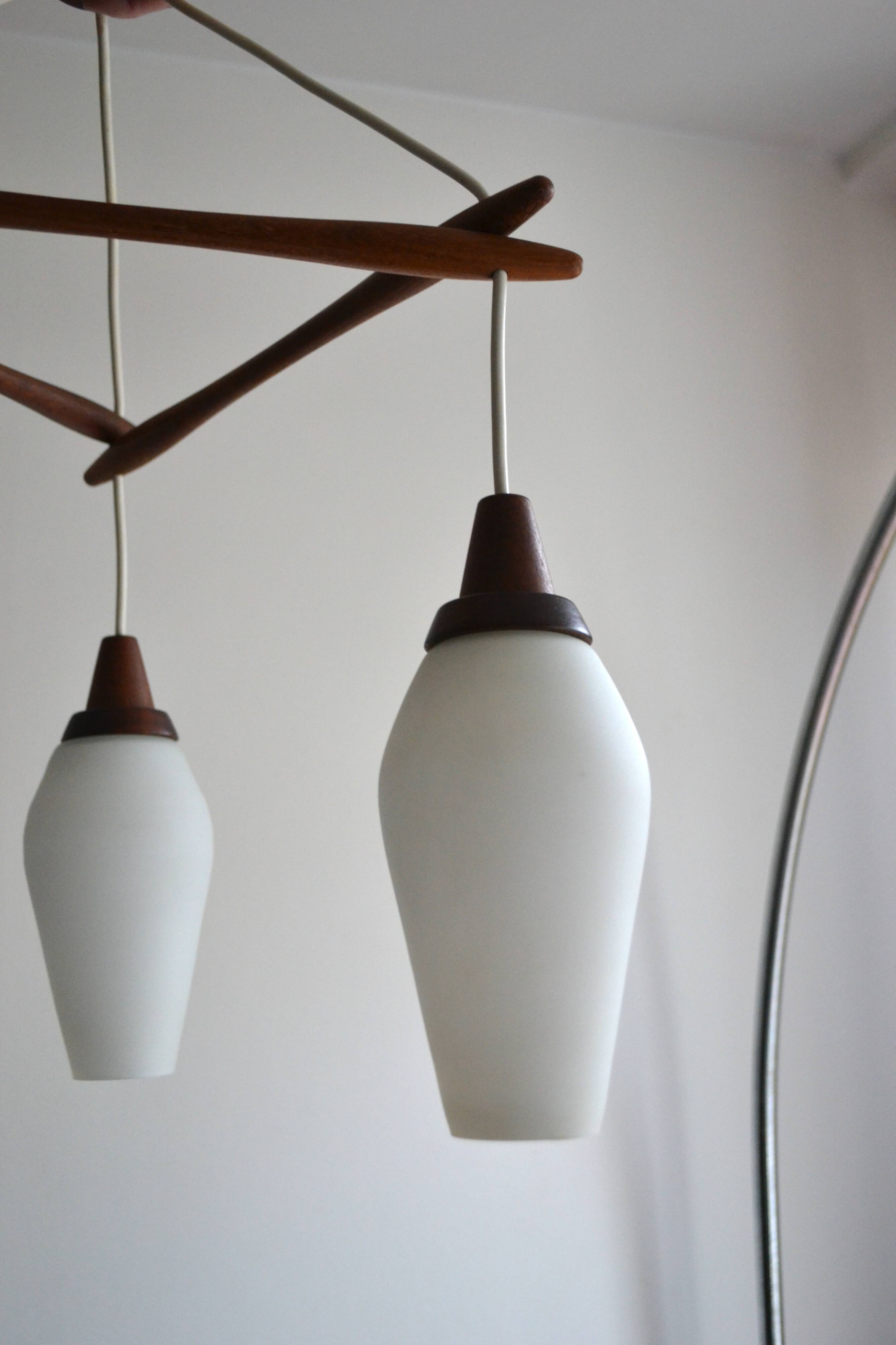 Scandinavian chandelier 3 opaline lights by Kristiansson for Luxus 50s