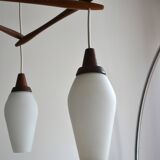 Scandinavian chandelier 3 opaline lights by Kristiansson for Luxus 50s
