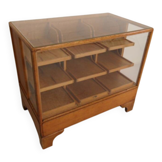 Antique oak store counter with drawers