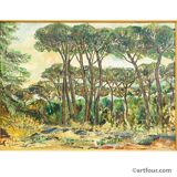 Oil painting by Alexander Michael of a pine forest near Ostia, Italy 1973